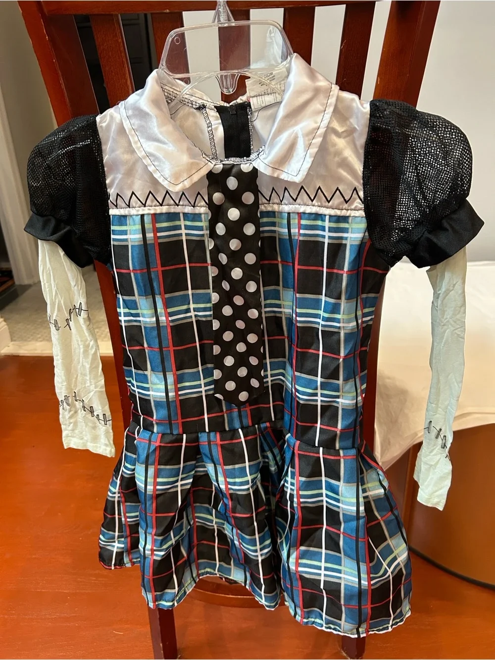 Monster high Blue Plaid Dress Set with Polka Dot Tie and Matching hair clip